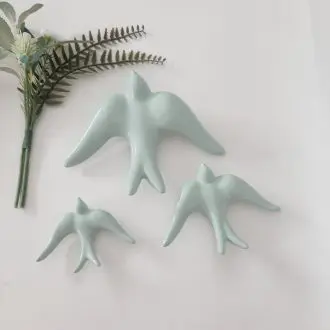 glazed sage green swallows wall decor