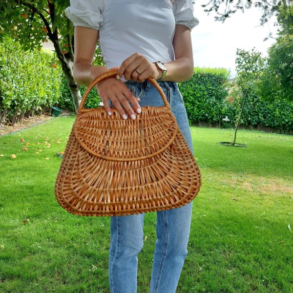 wicker basket bag with two lids