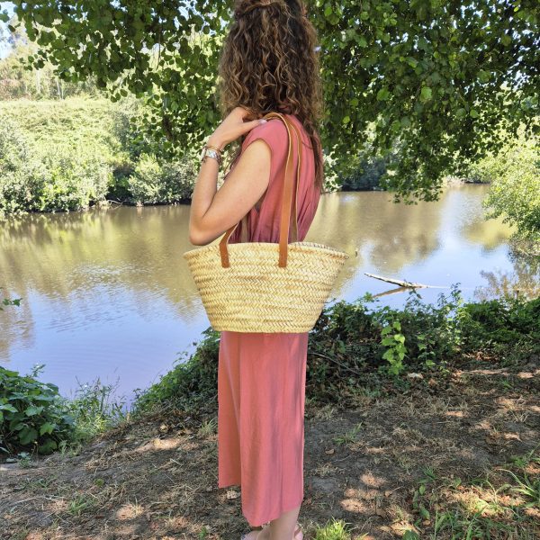 small tote bag with long leather handles