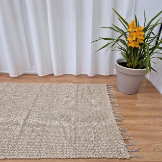 light brown rug made from recycled materials sustainable decor