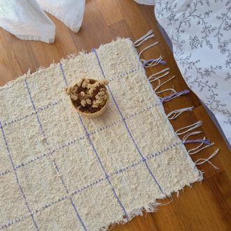 Small Cream Rug With Purple Line Squares
