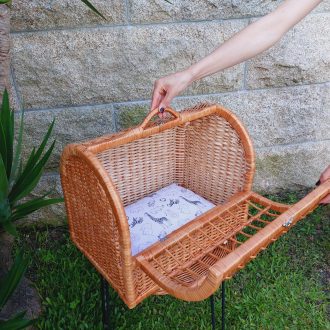 Cesto grande de vime para transporte de animais de estimação com almofada