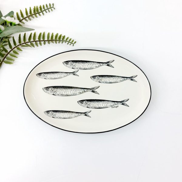 ceramic oval plate with fishes