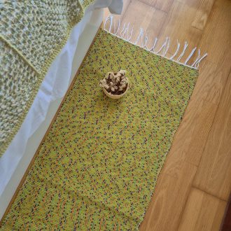 tapete de corredor verde e laranja tecido à mão